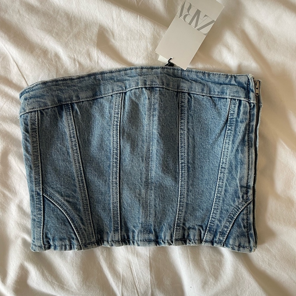 DENIM corset top || Zara, size M || BRAND NEW
